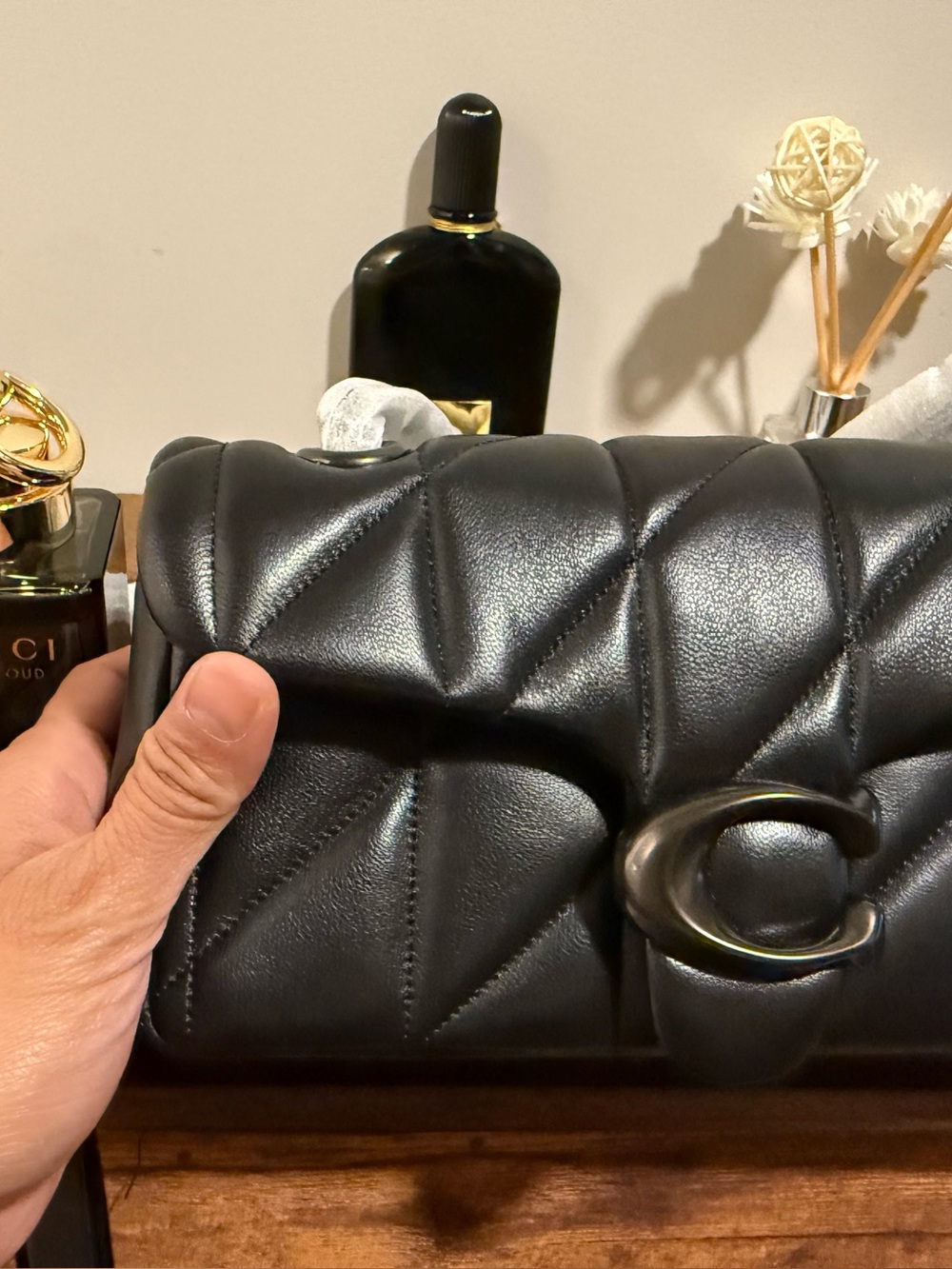 Coach Black Quilted Leather Shoulder Bag with Signature C